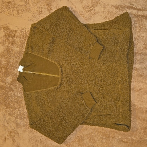 121. New Aerie Dream Sherpa Quarter Zip Sweatshirt Brown Size Small - Picture 4 of 7